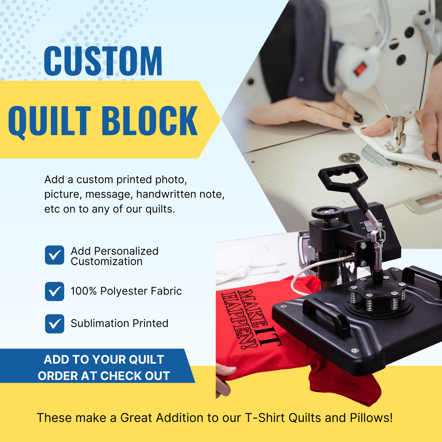 Custom Printed Quilt Block Add On, Sublimation Print, Photos Printed on Fabric, Handwritten Notes, Custom Message added on to your Quilt.